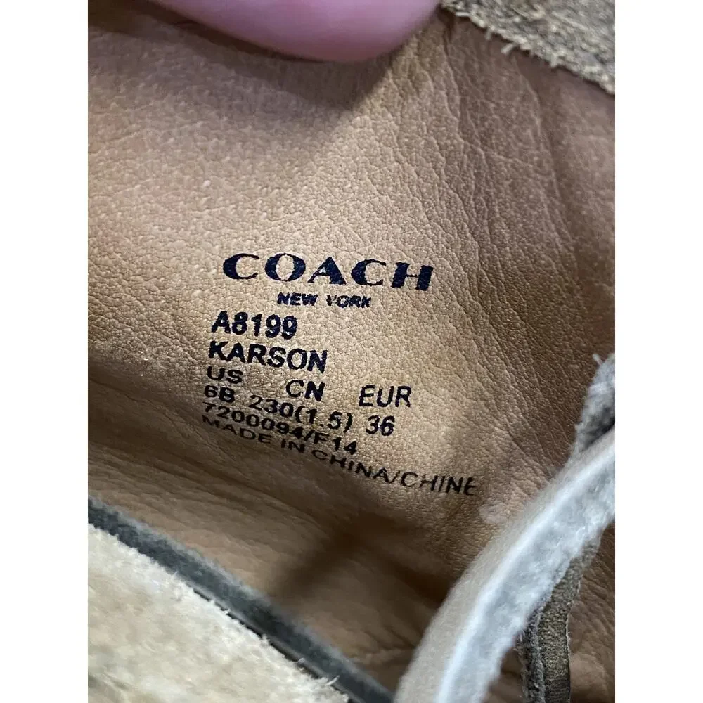Coach New York Karson Wedge Boots Women's 6B Beige Suede Lace Up Ankle Booties